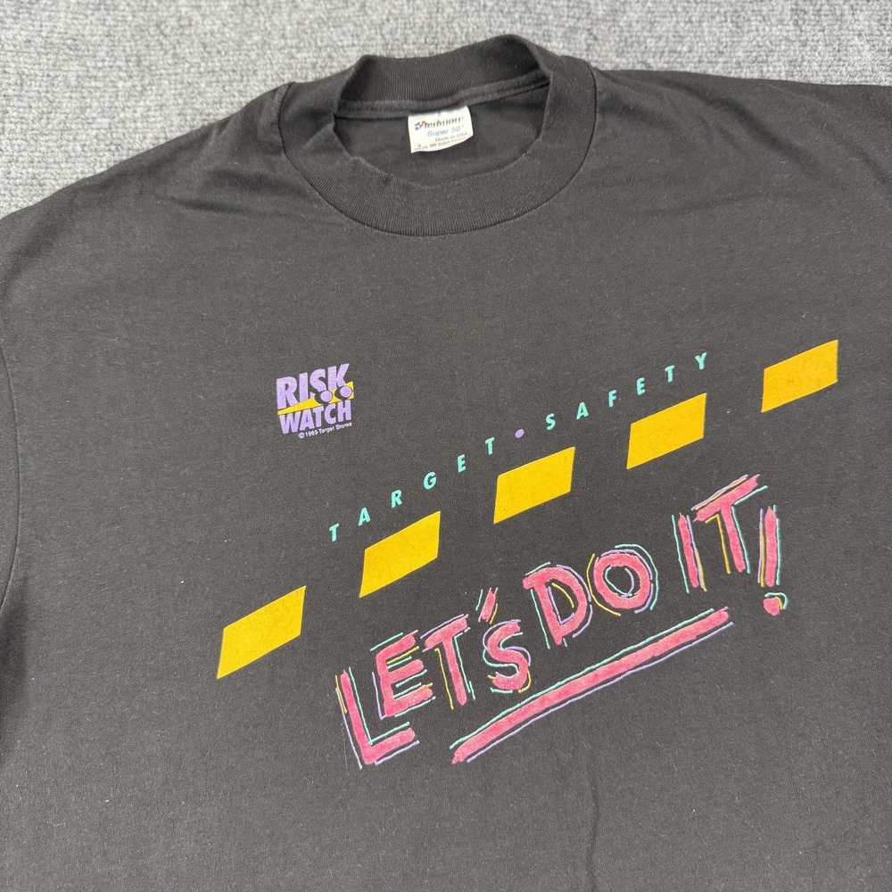 Vintage Risk Watch Shirt Mens XL Black Safety Graphic Target Stores‎ 80s Tee USA